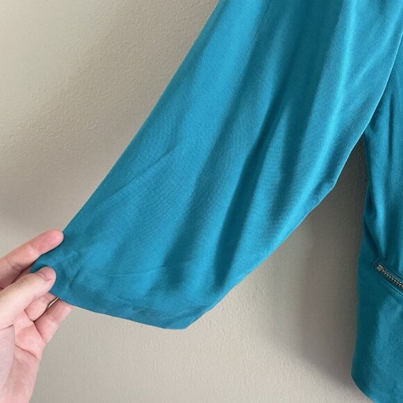 Chicos Women SZ 1/Small Turquoise Blue Open Drape Front Zip Pocket Blazer Jacket - Picture 3 of 8